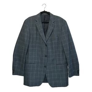 Hugo Boss Pure Virgin Wool Plaid Sport Coat Vintage Men's Sz 44L Gray Union Made